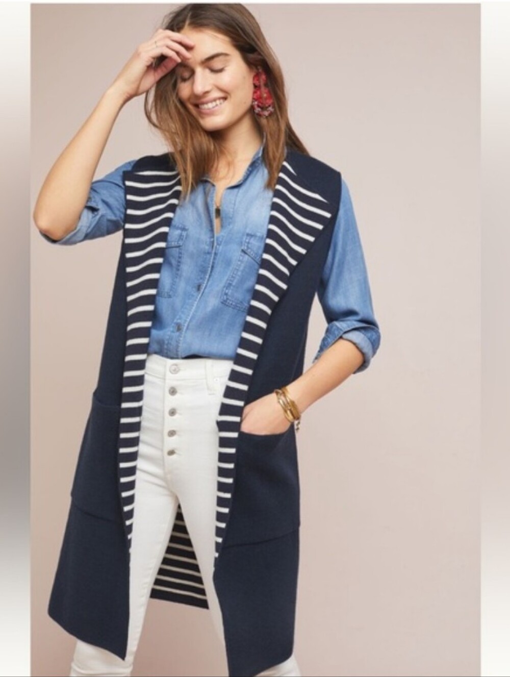 NWT Anthropologie Moth Open Front Cardigan Sweater Stripe One Size